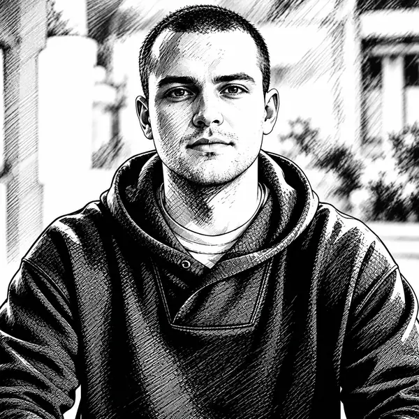 High-contrast black and white manga portrait with energetic linework